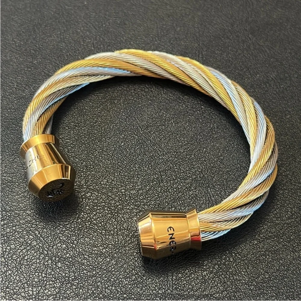 ENER-CHI Two Tone Twisted Cuff Bracelet